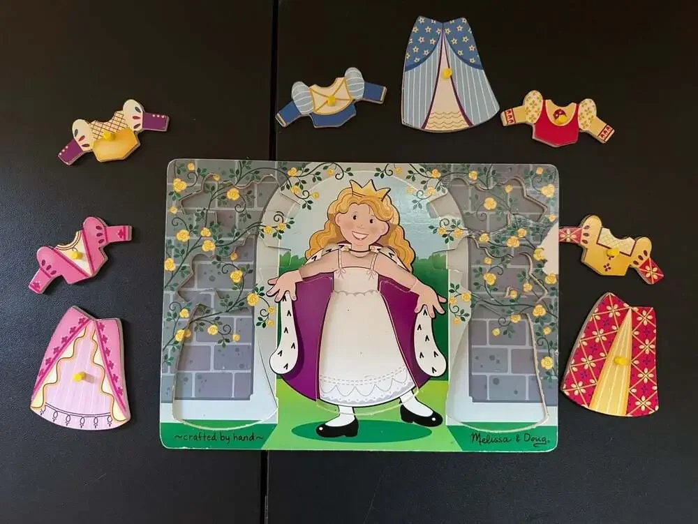 Melissa & Doug Princess Dress-Up Mix 'n Match Wooden Peg Puzzle